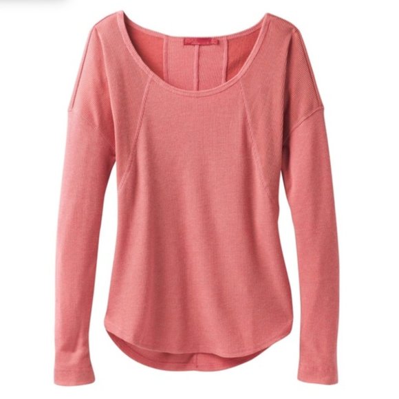 Prana Womens Remi Waffle Knit Thermal Athletic Outdoor Pullover Rhubarb L - Picture 4 of 15
